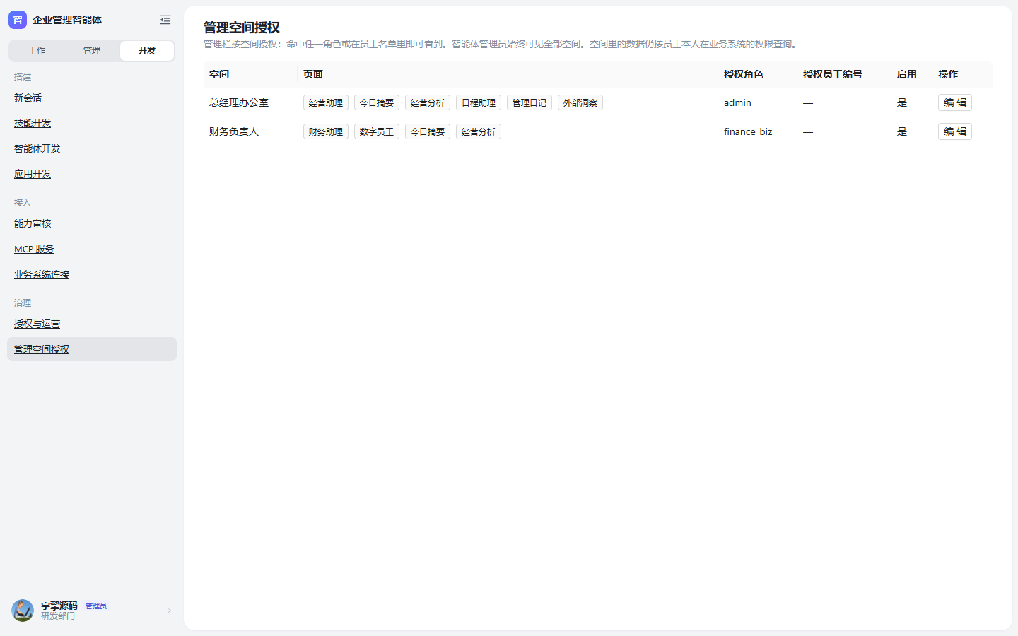 管理空间授权
