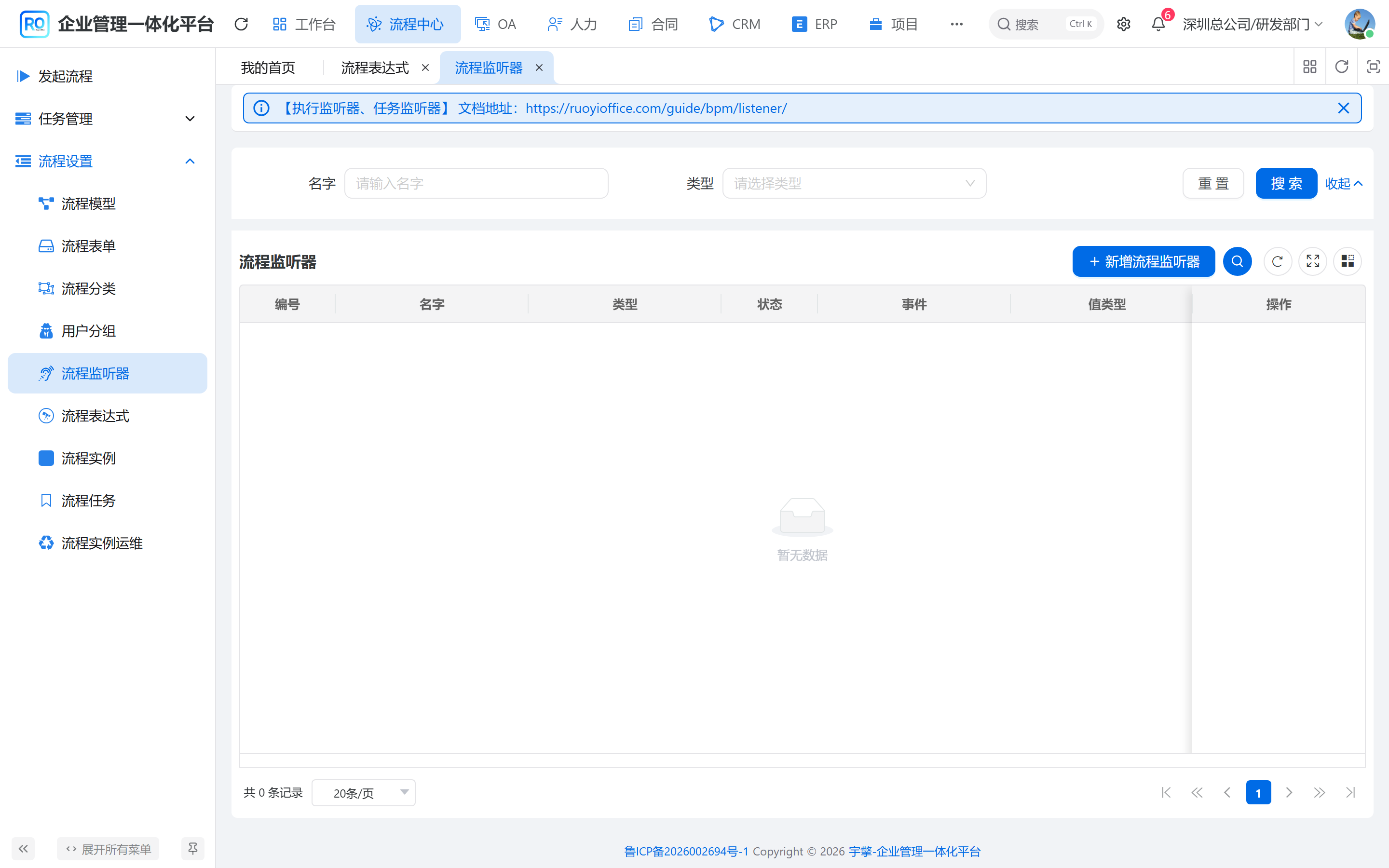 流程监听器列表