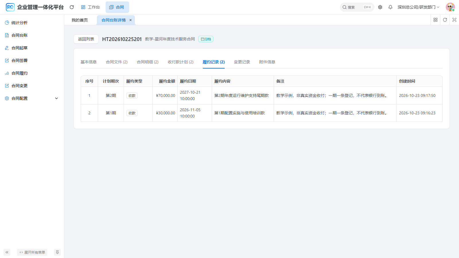 图15 归档后原两笔履约记录保持