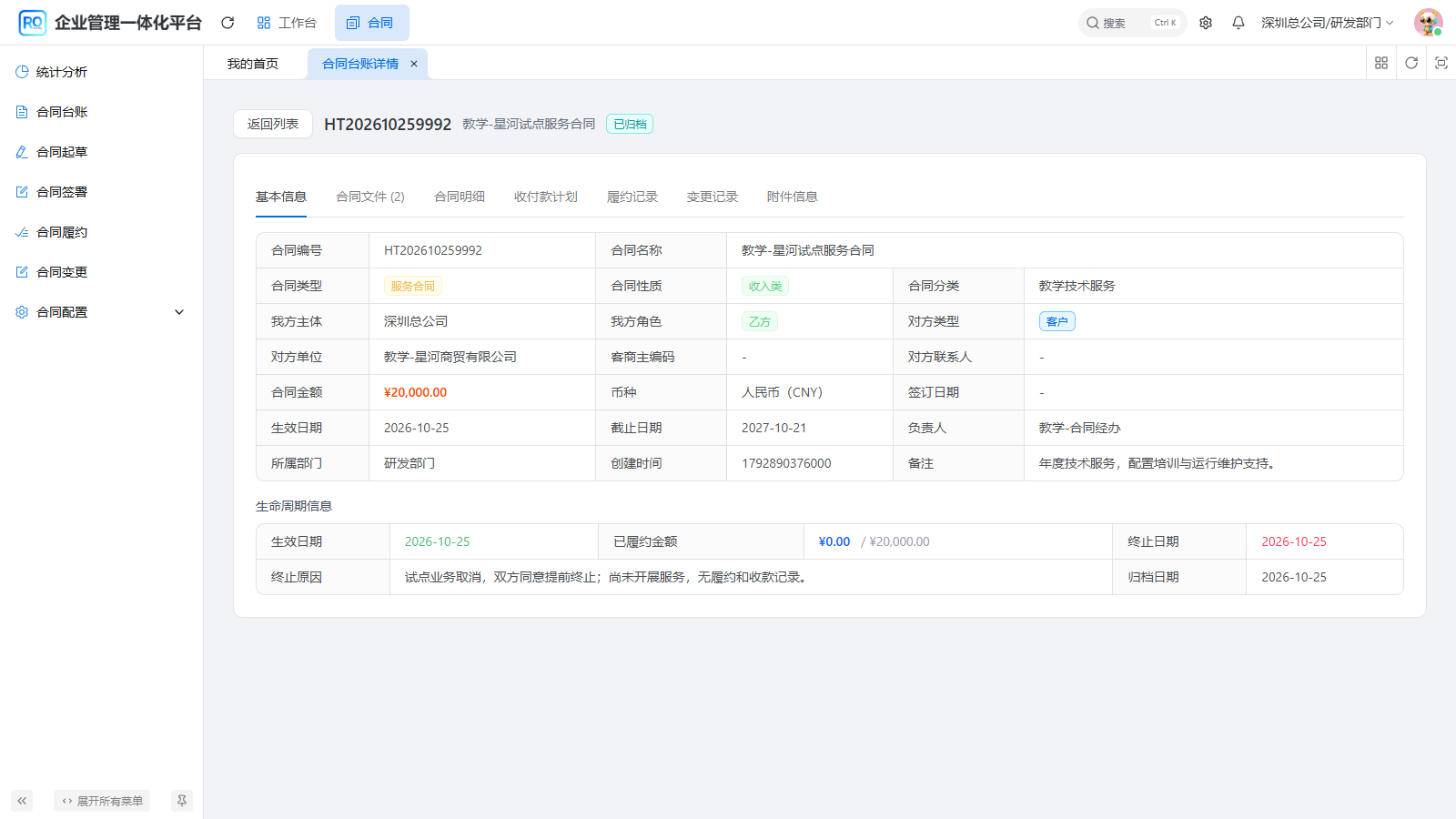 图11 终止与归档日期、终止原因同时保留
