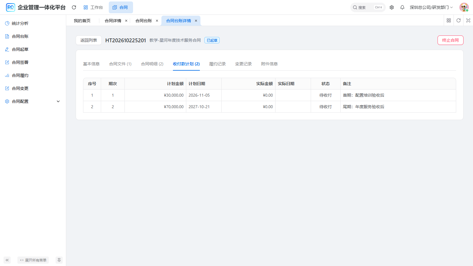 图8 台账详情的两期待收付计划