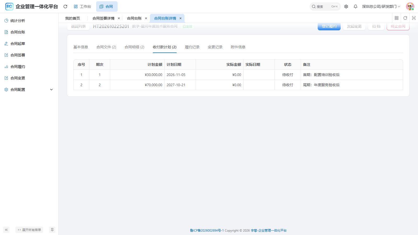 图11 生效后两期计划仍待收付