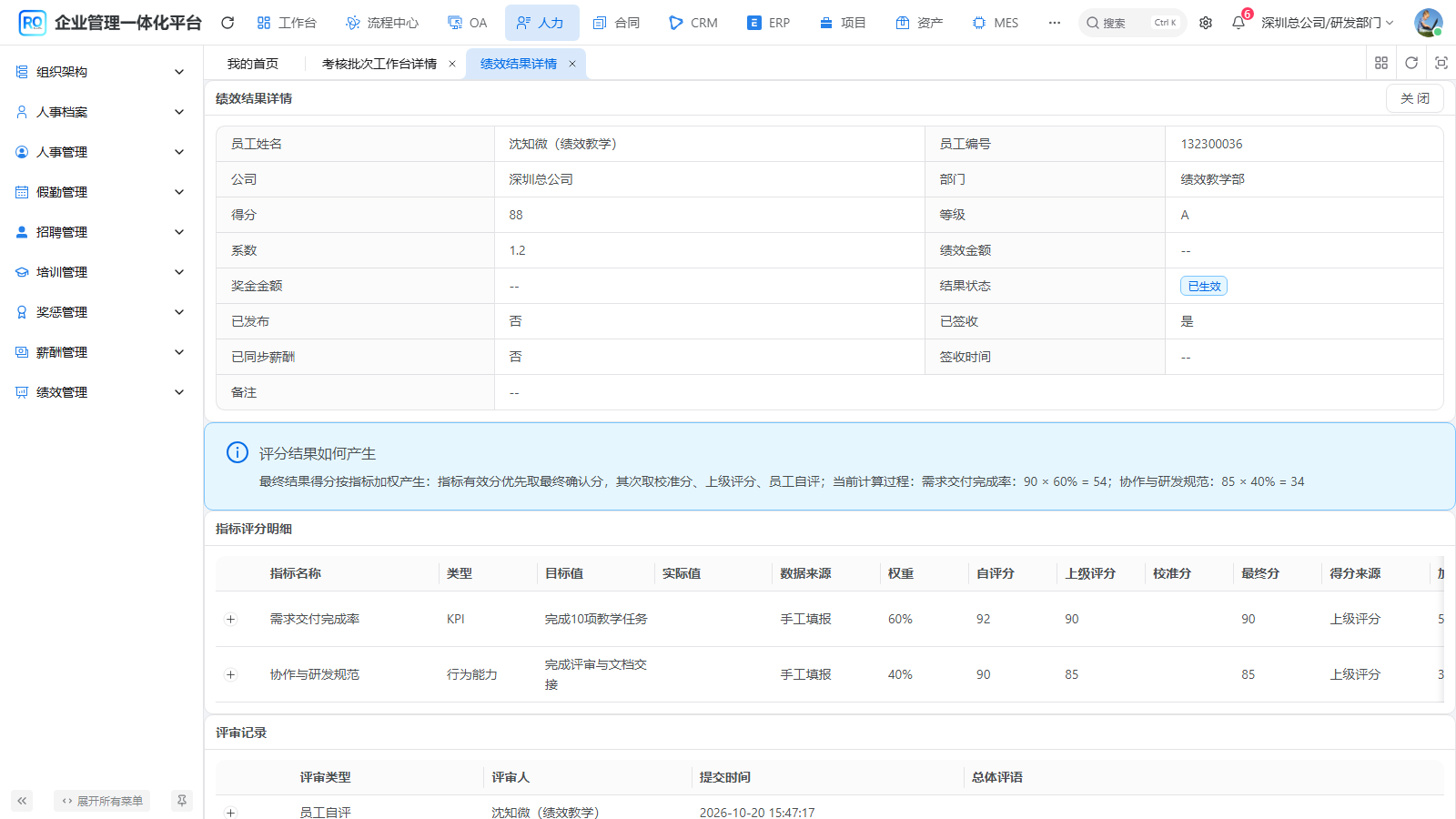 管理端回查绩效结果